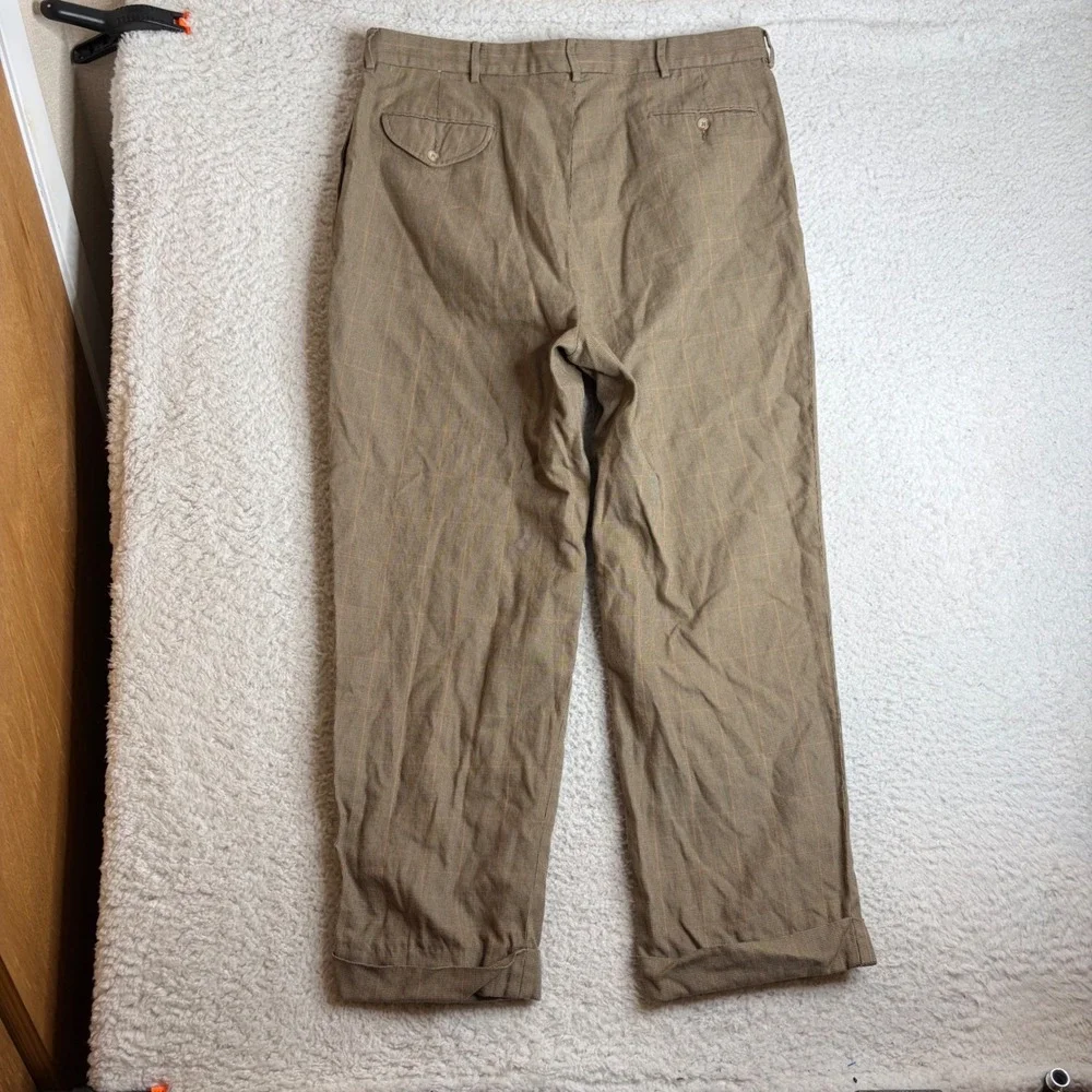 Polo Ralph Lauren Mens Brown Glen Plaid Pleated Pants 38x34 (36x28) Cotton flowy